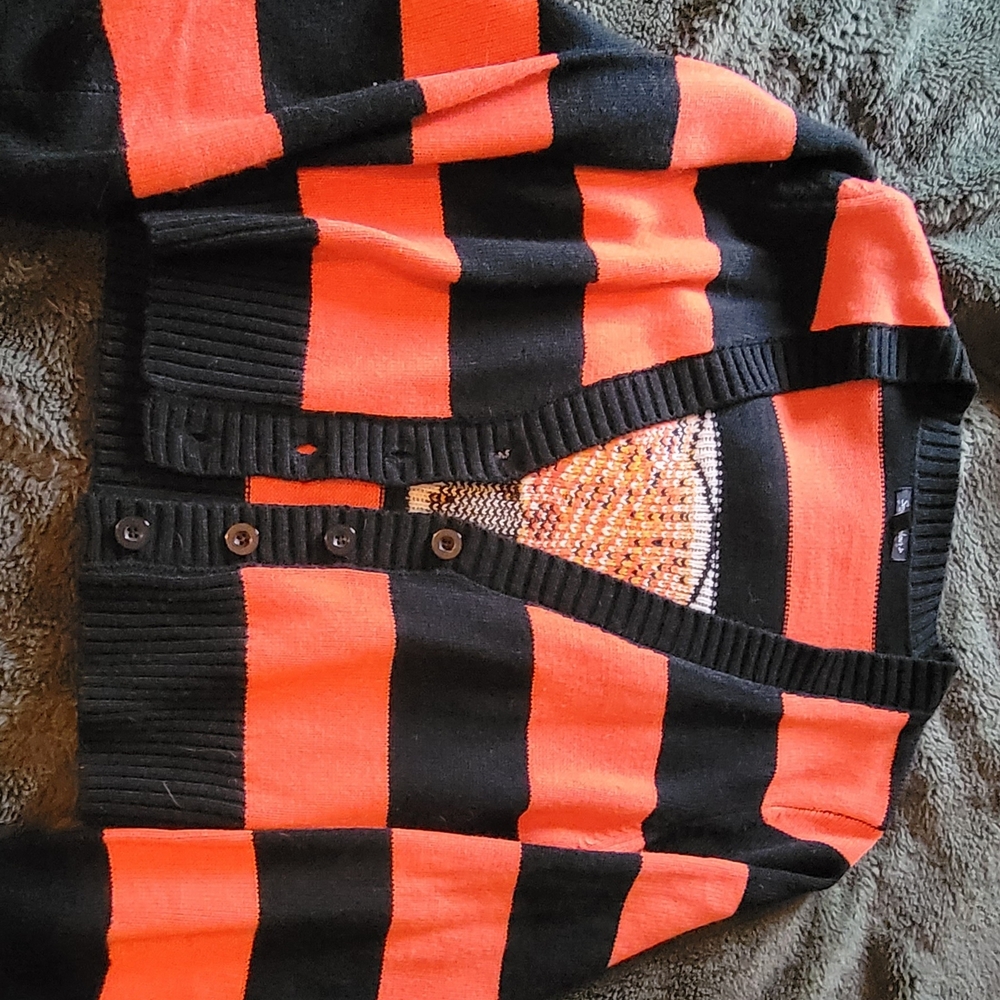 Orange and Black Striped Cardigan